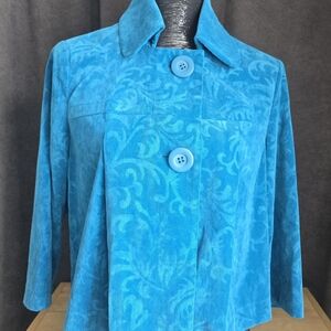 Elegant Turquoise Patterned Cape Jacket